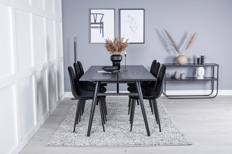 Sleek Matgrupp Förlängningsbar 195 cm Rektangulär med 6 Polar stolar - Svart - Möbler - Matplats - Matgrupp & matbord med stolar