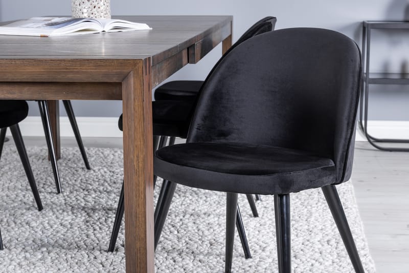 Slider Matgrupp Förlängningsbar 170 cm Rektangulär med 6 Velvet stolar - Svart - Möbler - Matplats - Matgrupp & matbord med stolar