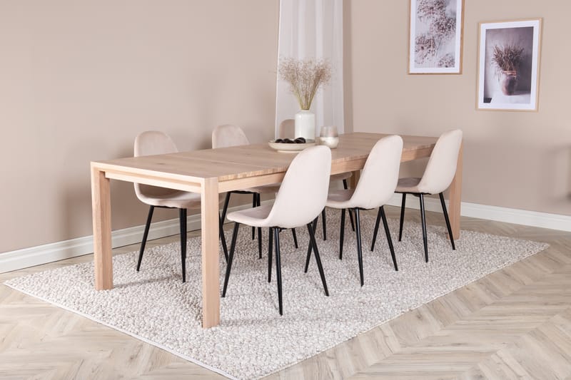 Slider Matgrupp Förlängningsbar 170 cm Rektangulär med 6 Polar stolar - Beige - Möbler - Matplats - Matgrupp & matbord med stolar