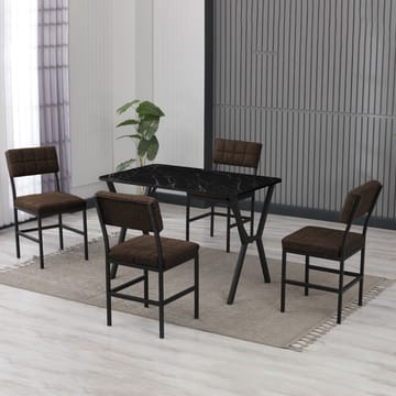Stedum Matgrupp Bord 110 cm + 4 Stolar - Brun Och Svart - Möbler - Matplats - Matgrupp & matbord med stolar