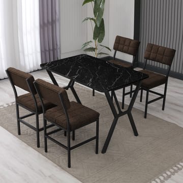 Stedum Matgrupp Bord 110 cm + 4 Stolar - Brun Och Svart - Möbler - Matplats - Matgrupp & matbord med stolar