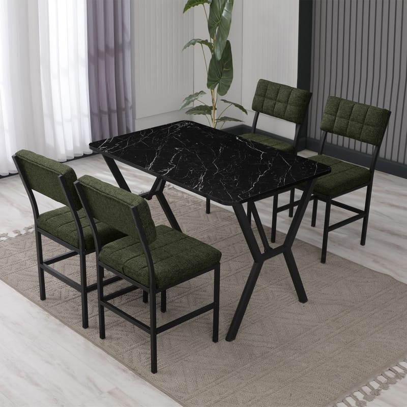 Stedum Matgrupp Bord 110 cm + 4 Stolar - Grön Och Svart - Möbler - Matplats - Matgrupp & matbord med stolar
