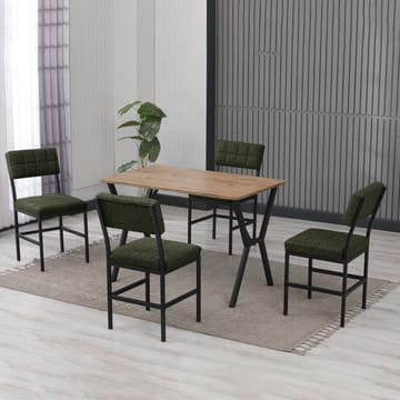 Stedum Matgrupp Bord 110 cm + 4 Stolar - Grön Och Valnöt - Möbler - Matplats - Matgrupp & matbord med stolar