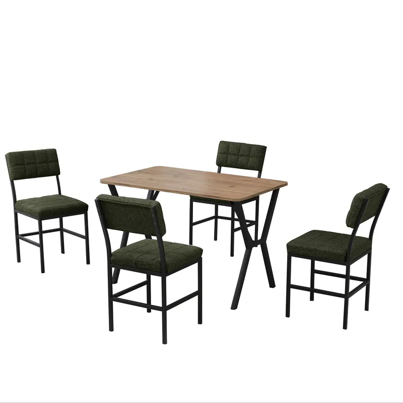 Stedum Matgrupp Bord 110 cm + 4 Stolar - Grön Och Valnöt - Möbler - Matplats - Matgrupp & matbord med stolar
