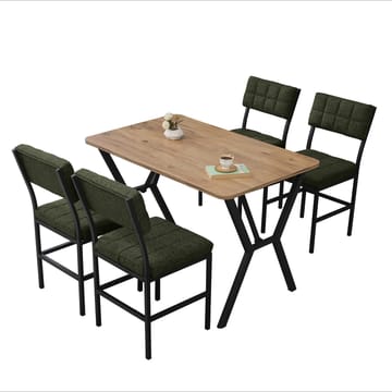 Stedum Matgrupp Bord 110 cm + 4 Stolar - Grön Och Valnöt - Möbler - Matplats - Matgrupp & matbord med stolar