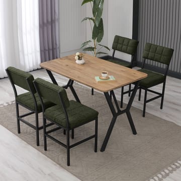 Stedum Matgrupp Bord 110 cm + 4 Stolar - Grön Och Valnöt - Möbler - Matplats - Matgrupp & matbord med stolar