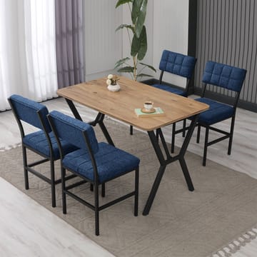 Stedum Matgrupp Bord 110 cm + 4 Stolar - Marinblå Och Valnöt - Möbler - Matplats - Matgrupp & matbord med stolar