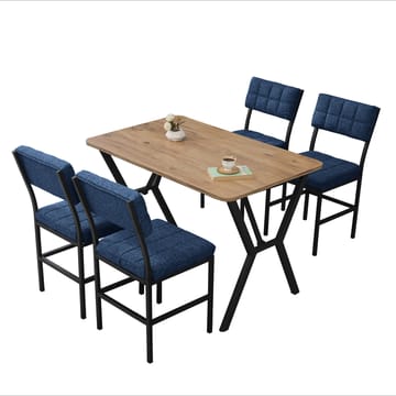 Stedum Matgrupp Bord 110 cm + 4 Stolar - Marinblå Och Valnöt - Möbler - Matplats - Matgrupp & matbord med stolar