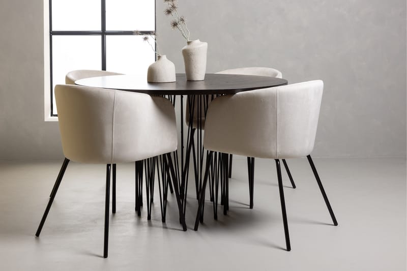 Stone Matgrupp 120 cm Rund med 4 Berit stolar - Beige - Möbler - Matplats - Matgrupp & matbord med stolar