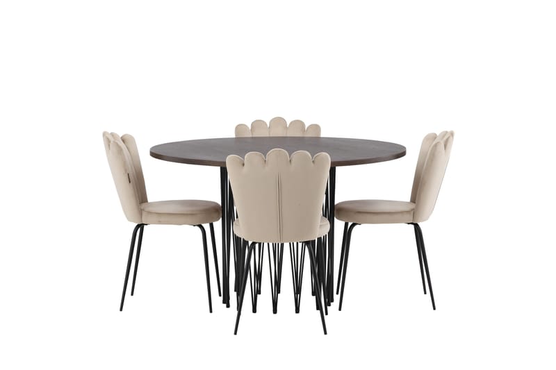 Stone Matgrupp 120 cm Rund med 4 Limhamn stolar, Beige