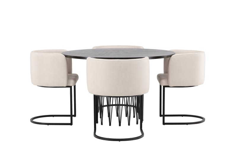Stone Matgrupp 120 cm Rund med 4 Simrishamn stolar, Beige