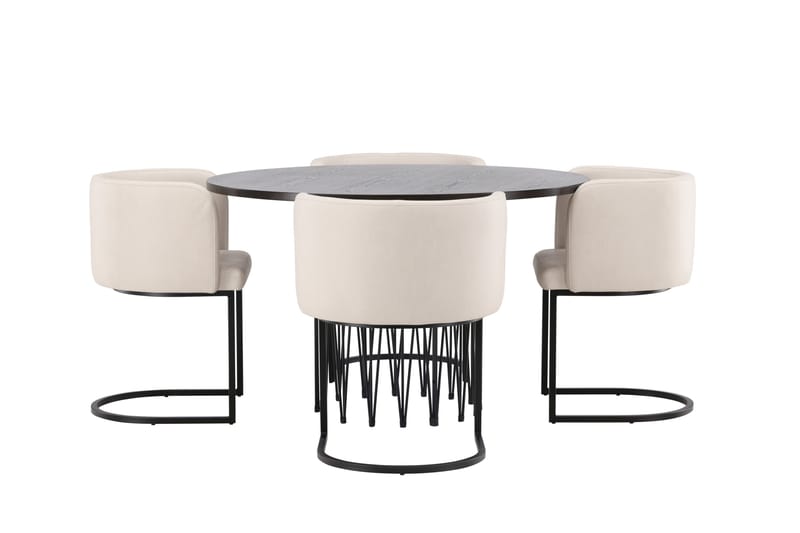 Stone Matgrupp 120 cm Rund med 4 Simrishamn stolar - Beige - Möbler - Matplats - Matgrupp & matbord med stolar