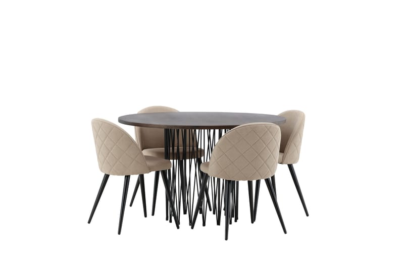 Stone Matgrupp 120 cm Rund med 4 Velvet stolar - Beige - Möbler - Matplats - Matgrupp & matbord med stolar