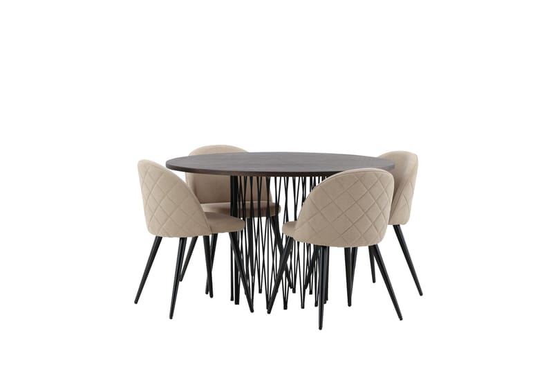 Stone Matgrupp 120 cm Rund med 4 Velvet stolar - Beige - Möbler - Matplats - Matgrupp & matbord med stolar