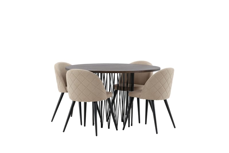 Stone Matgrupp 120 cm Rund med 4 Velvet stolar - Beige - Möbler - Matplats - Matgrupp & matbord med stolar