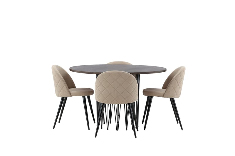 Stone Matgrupp 120 cm Rund med 4 Velvet stolar - Beige - Möbler - Matplats - Matgrupp & matbord med stolar