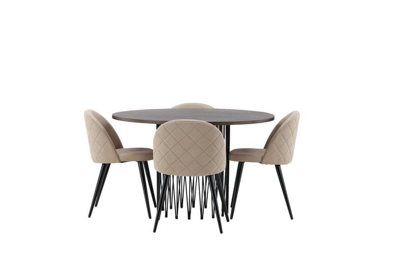 Stone Matgrupp 120 cm Rund med 4 Velvet stolar - Beige - Möbler - Matplats - Matgrupp & matbord med stolar