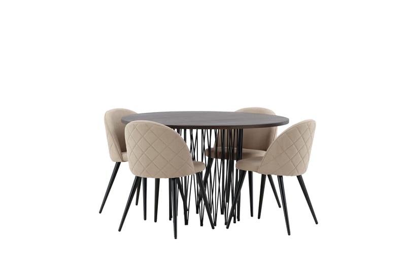 Stone Matgrupp 120 cm Rund med 4 Velvet stolar - Beige - Möbler - Matplats - Matgrupp & matbord med stolar