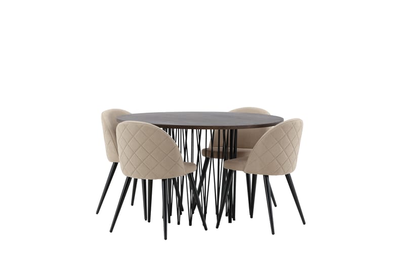 Stone Matgrupp 120 cm Rund med 4 Velvet stolar - Beige - Möbler - Matplats - Matgrupp & matbord med stolar