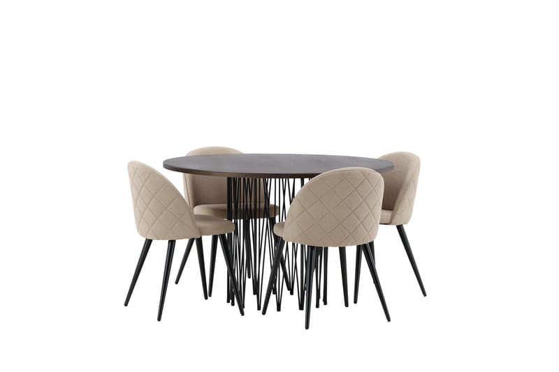 Stone Matgrupp 120 cm Rund med 4 Velvet stolar - Beige - Möbler - Matplats - Matgrupp & matbord med stolar