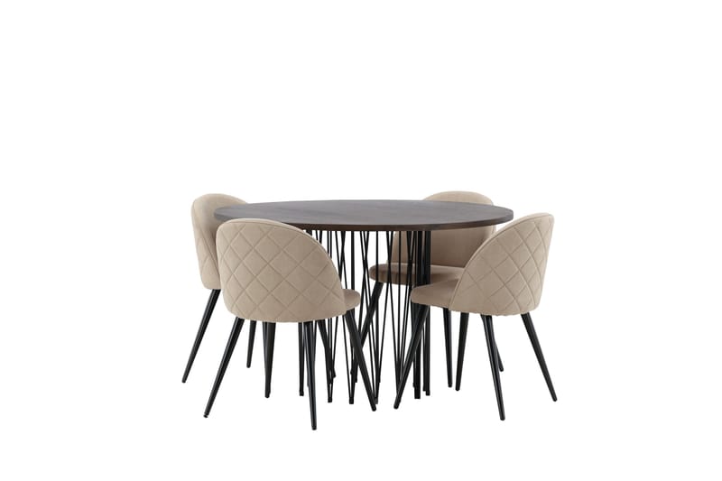 Stone Matgrupp 120 cm Rund med 4 Velvet stolar - Beige - Möbler - Matplats - Matgrupp & matbord med stolar