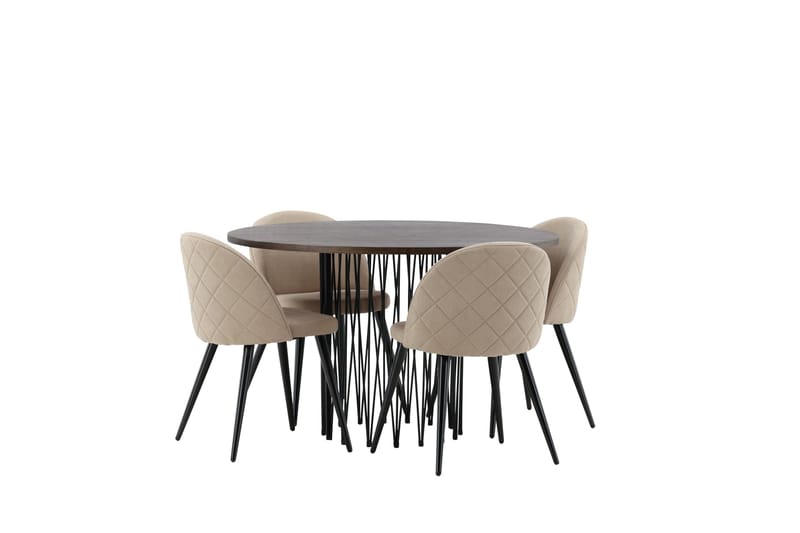 Stone Matgrupp 120 cm Rund med 4 Velvet stolar - Beige - Möbler - Matplats - Matgrupp & matbord med stolar