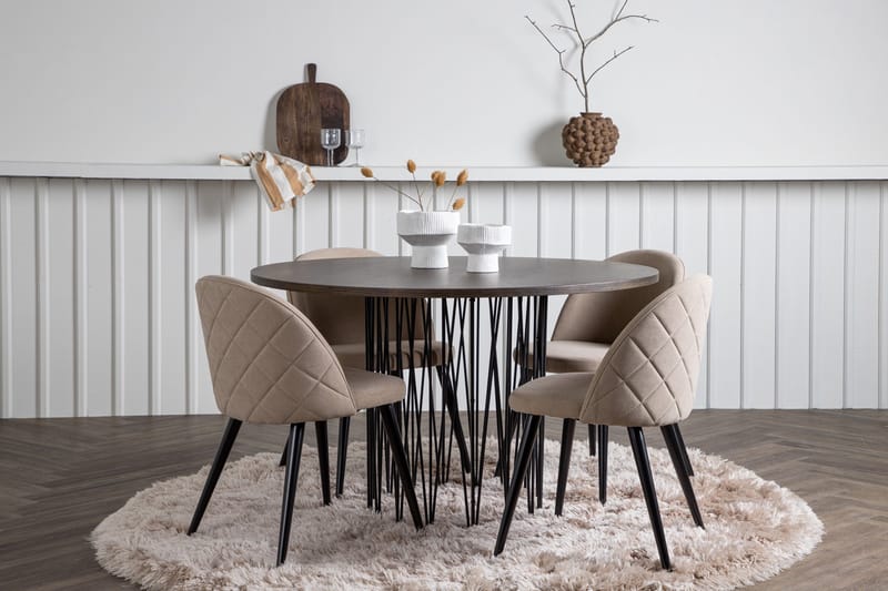 Stone Matgrupp 120 cm Rund med 4 Velvet stolar - Beige - Möbler - Matplats - Matgrupp & matbord med stolar