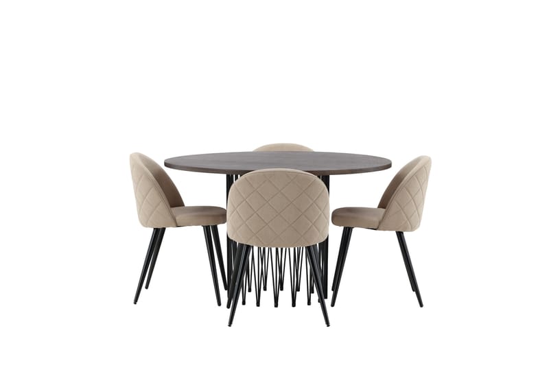 Stone Matgrupp 120 cm Rund med 4 Velvet stolar - Beige - Möbler - Matplats - Matgrupp & matbord med stolar