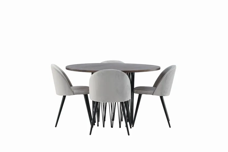 Stone Matgrupp 120 cm Rund med 4 Velvet stolar, Grå