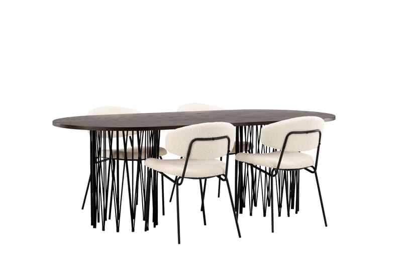Stone Matgrupp 220 cm Oval med 4 Chico Stolar - Svart - Möbler - Matplats - Matgrupp & matbord med stolar