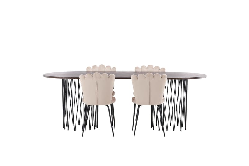 Stone Matgrupp 220 cm Oval med 4 Limhamn stolar, Beige