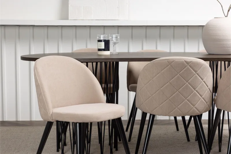 Stone Matgrupp 220 cm Rektangulär med 6 Velvet stolar - Beige - Möbler - Matplats - Matgrupp & matbord med stolar