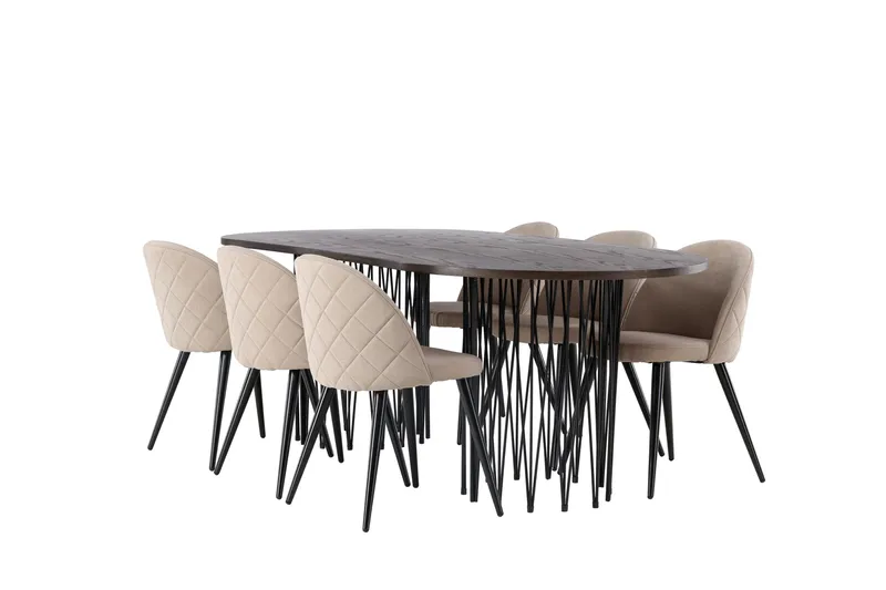 Stone Matgrupp 220 cm Rektangulär med 6 Velvet stolar - Beige - Möbler - Matplats - Matgrupp & matbord med stolar