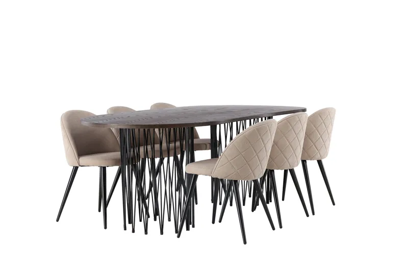 Stone Matgrupp 220 cm Rektangulär med 6 Velvet stolar - Beige - Möbler - Matplats - Matgrupp & matbord med stolar