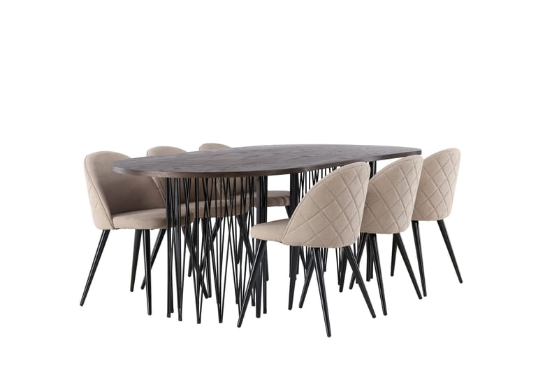 Stone Matgrupp 220 cm Rektangulär med 6 Velvet stolar - Beige - Möbler - Matplats - Matgrupp & matbord med stolar