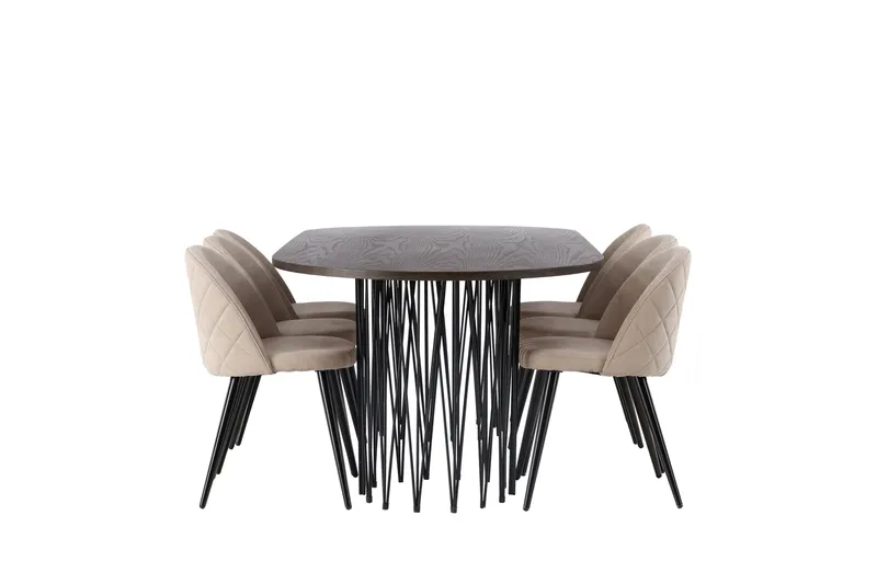 Stone Matgrupp 220 cm Rektangulär med 6 Velvet stolar - Beige - Möbler - Matplats - Matgrupp & matbord med stolar