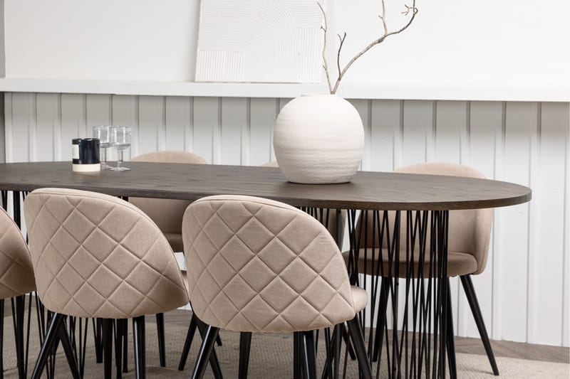 Stone Matgrupp 220 cm Rektangulär med 6 Velvet stolar - Beige - Möbler - Matplats - Matgrupp & matbord med stolar