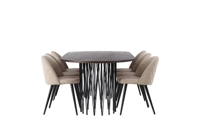 Stone Matgrupp 220 cm Rektangulär med 6 Velvet stolar - Beige - Möbler - Matplats - Matgrupp & matbord med stolar