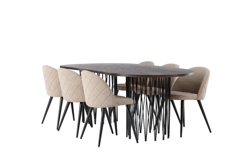 Stone Matgrupp 220 cm Rektangulär med 6 Velvet stolar - Beige - Möbler - Matplats - Matgrupp & matbord med stolar