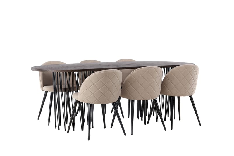 Stone Matgrupp 220 cm Rektangulär med 6 Velvet stolar - Beige - Möbler - Matplats - Matgrupp & matbord med stolar