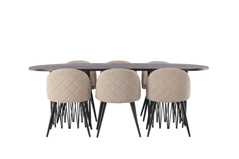 Stone Matgrupp 220 cm Rektangulär med 6 Velvet stolar - Beige - Möbler - Matplats - Matgrupp & matbord med stolar