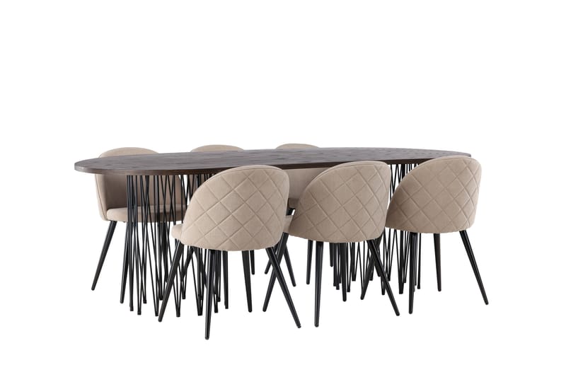 Stone Matgrupp 220 cm Rektangulär med 6 Velvet stolar - Beige - Möbler - Matplats - Matgrupp & matbord med stolar