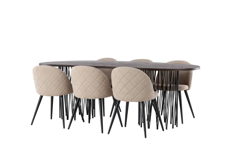 Stone Matgrupp 220 cm Rektangulär med 6 Velvet stolar - Beige - Möbler - Matplats - Matgrupp & matbord med stolar