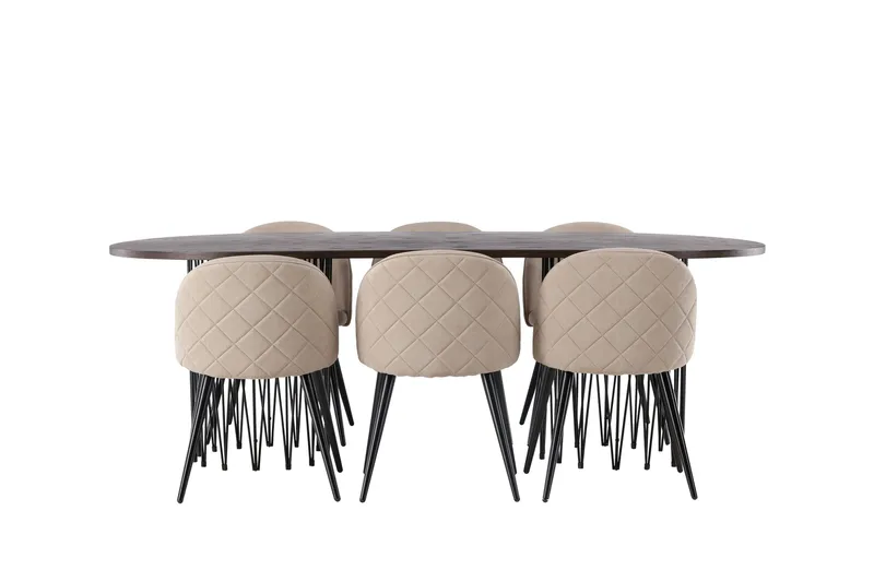 Stone Matgrupp 220 cm Rektangulär med 6 Velvet stolar - Beige - Möbler - Matplats - Matgrupp & matbord med stolar