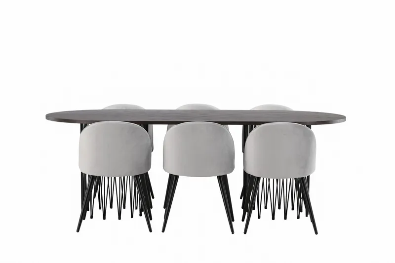 Stone Matgrupp 220 cm Rektangulär med 6 Velvet stolar - Grå - Möbler - Matplats - Matgrupp & matbord med stolar