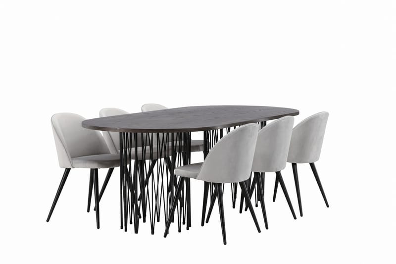 Stone Matgrupp 220 cm Rektangulär med 6 Velvet stolar - Grå - Möbler - Matplats - Matgrupp & matbord med stolar