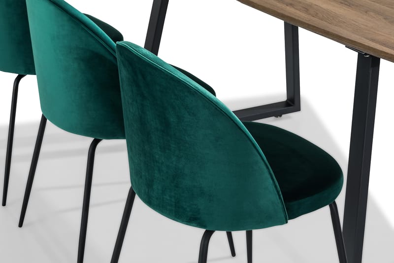 SWEETPO Förlängningsbart Bord 140 Brun + 6 SANDRO Stol Grön - Matgrupp & matbord med stolar