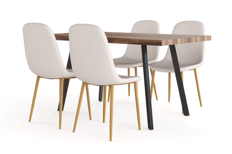 Sweetpo Matbord Förlängningsbart med illäggsskiva +  4 st Nikolas stol beige med ek ben, Brun/Beige