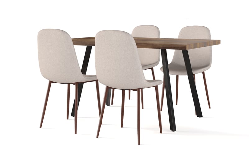 Sweetpo Matbord Förlängningsbart med illäggsskiva +  4 st Nikolas stol beige med valnöt ben, Brun/Beige