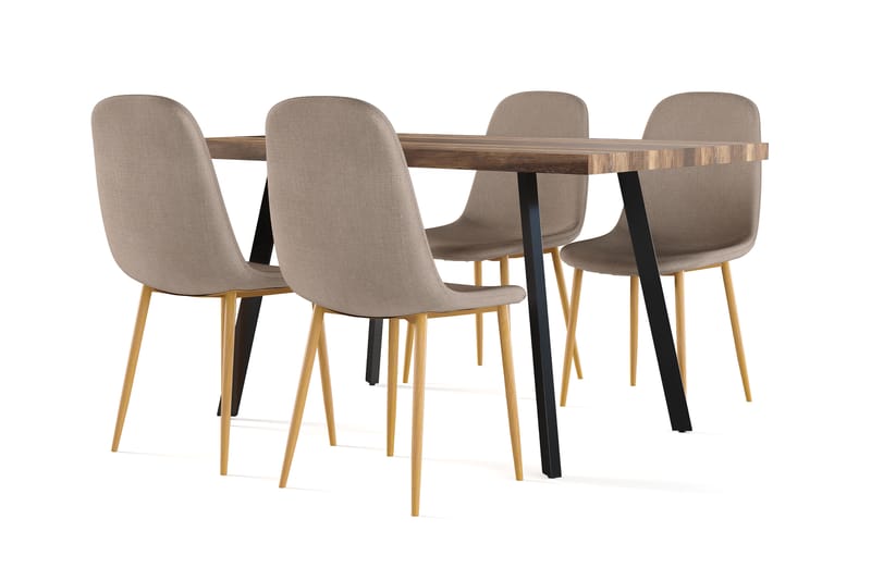 Sweetpo Matbord Förlängningsbart med illäggsskiva +  4 st Nikolas stol brun med ek ben, Brun